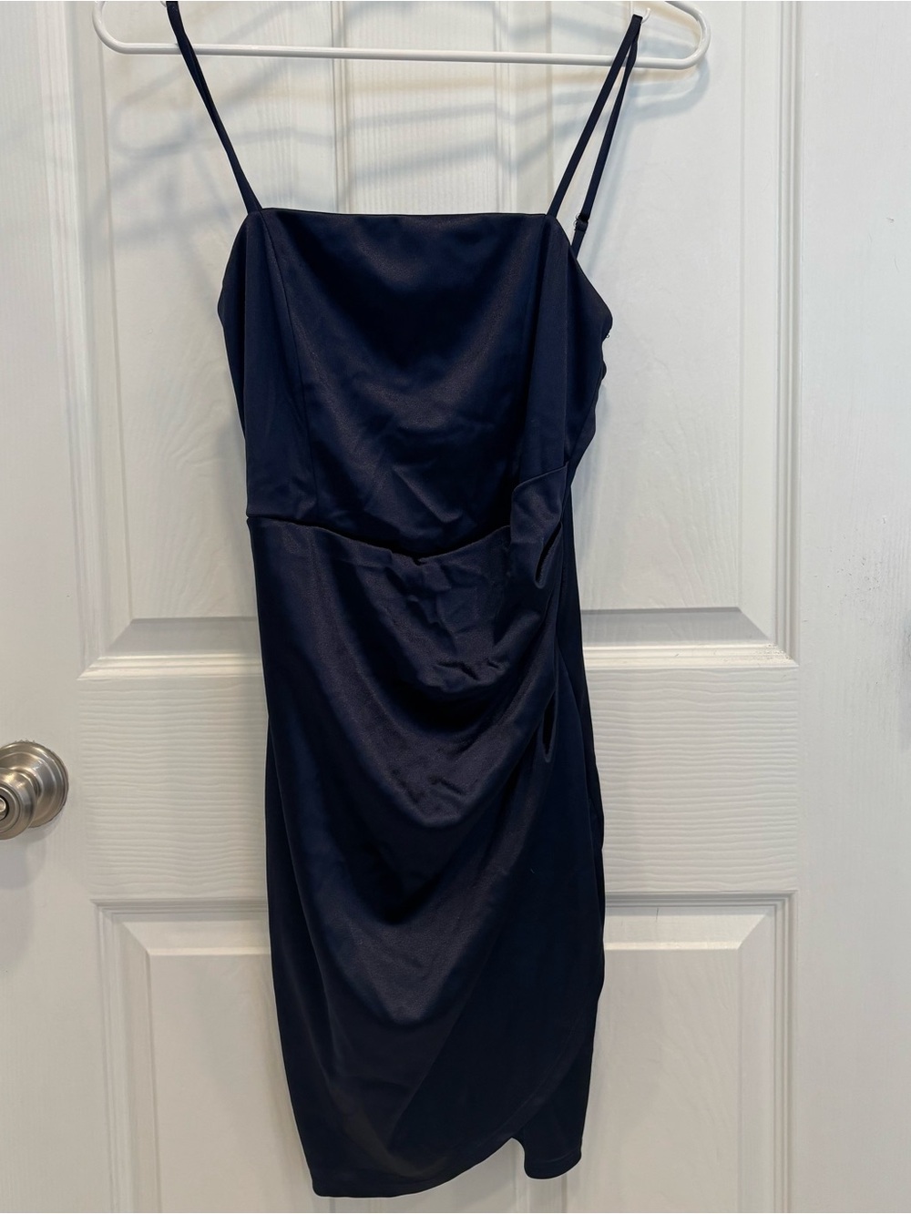 Emerald Sundae Dress Small Midnight Blue Spaghetti Straps Short Satin Formal